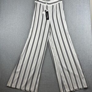 Joseph Ribkoff Pants Womens 8 White Black Striped High Rise Wide Leg Stretch NWT